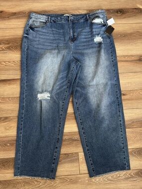 NWT - Eloquii - Women’s Distressed Relaxed Fit Jeans - Blue